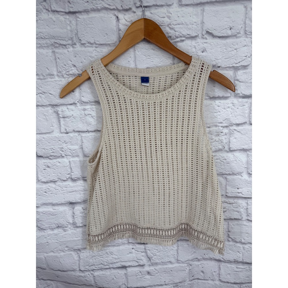 Old Navy Cream Open Knit Crochet Tank Top Boho Festival Beach Cover Up Women's S - Picture 2 of 9